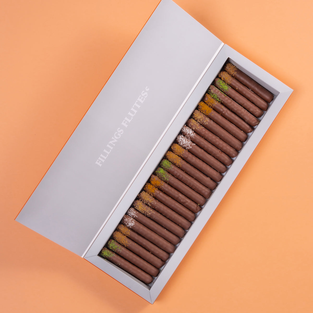 Long Flutes open box angled view
