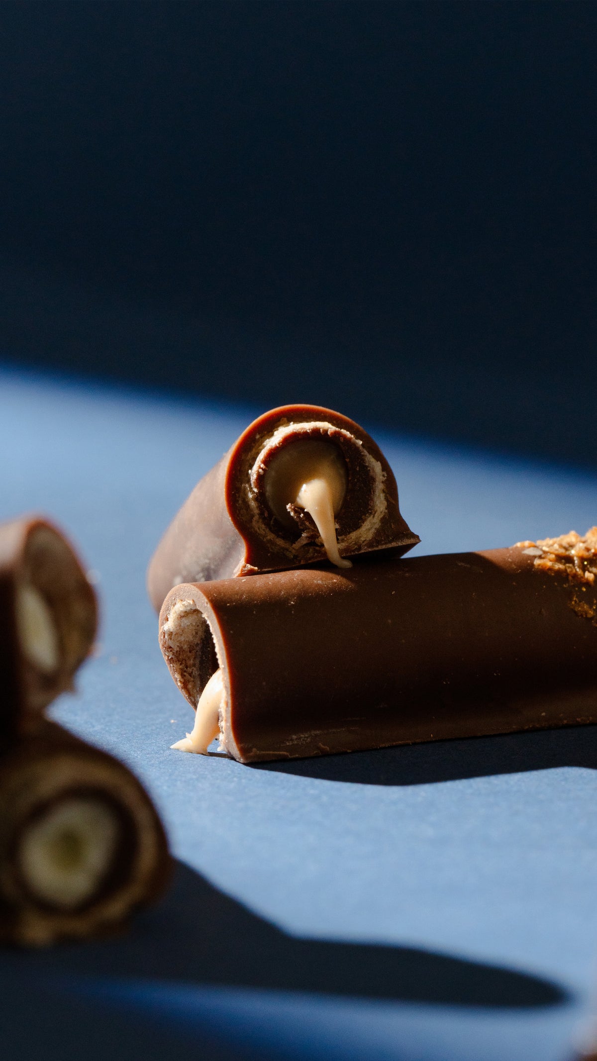 Long Flutes chocolate flute cut to show the filling